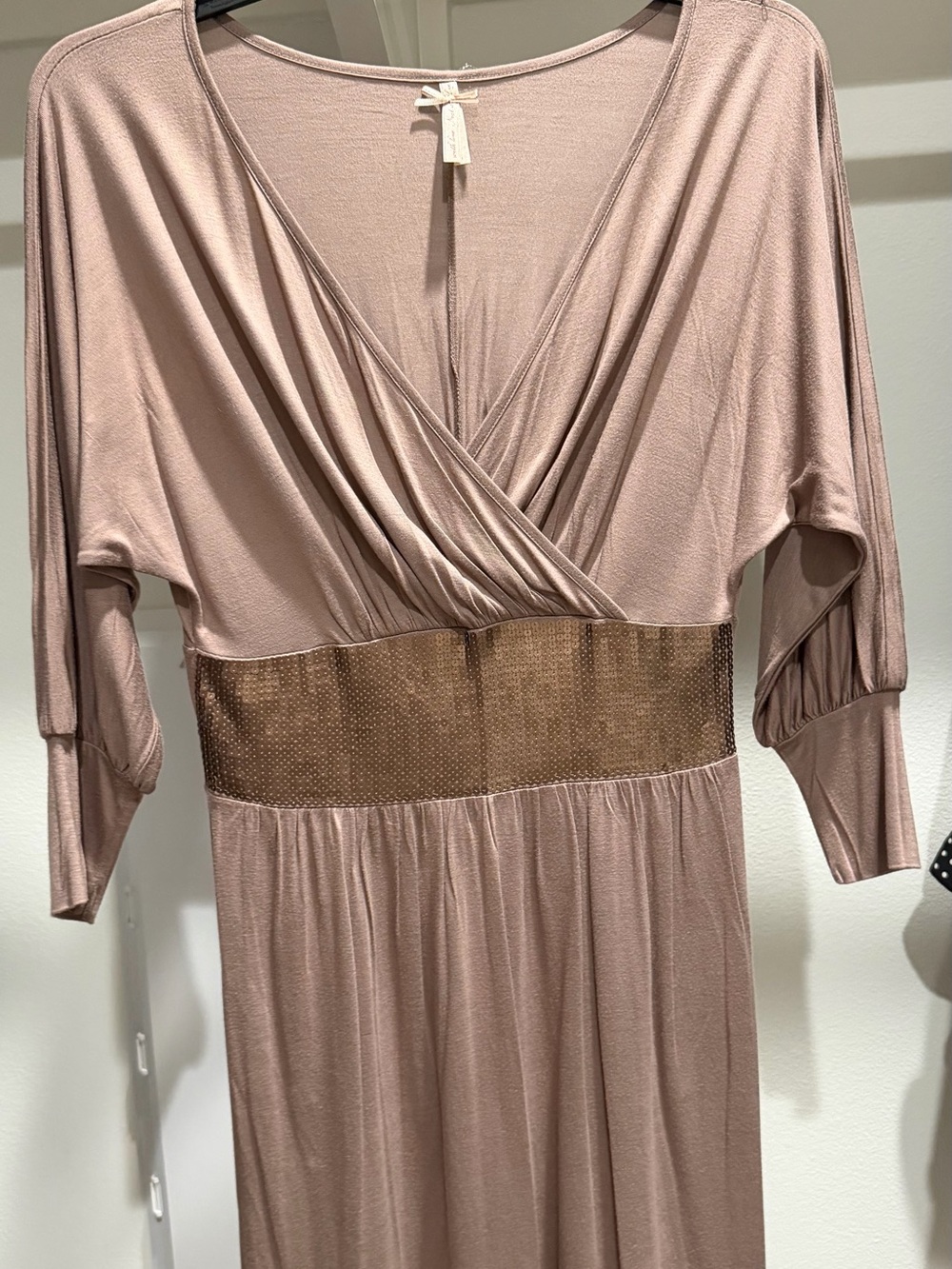 Angel Dusty Pink Midi Dress with Gold Waistband